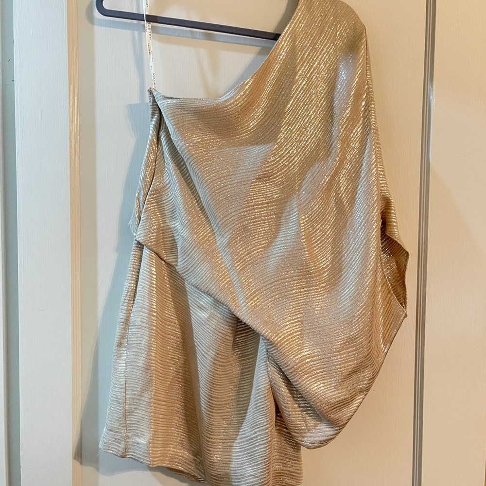 Halston Heritage gold shimmery one shoulder dress , NWT, Size 2